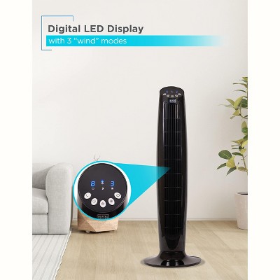 Black 36-Inch Digital Oscillating Tower Fan with Remote
