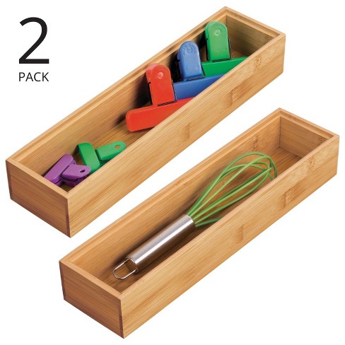 Mdesign Formbu Bamboo Natural Wood Stacking Kitchen Drawer Organizer Bin, 2  Pack - 3 X 12 X 2 : Target