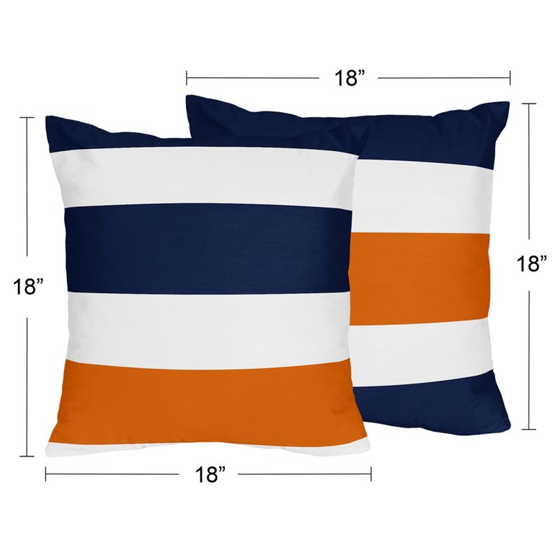 Sweet Jojo Designs Decorative Throw Pillows 18in. Stripe Navy Blue and Orange 2pc, 5 of 6