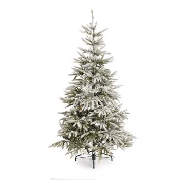 Home Heritage Snowy Abies Pine Prelit Flocked Artificial Christmas Tree, Clear Dimmable Fairy Lights, Quick Set-Up, PVC Tips, Stand, Green