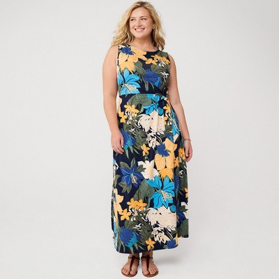 Lands' End Women's Cotton Modal Sleeveless Tie Waist Maxi Dress
