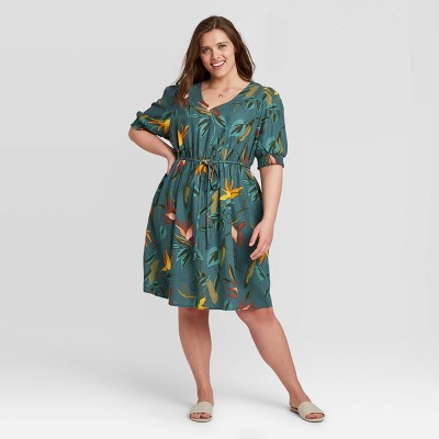 target green dress with flowers