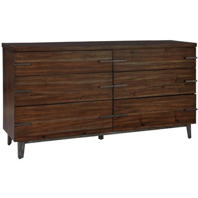 Transitional Monterey Point 68'' 6-Drawer Dresser in Brown