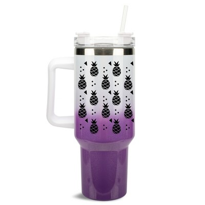 100 North Pineapple Fruit Happy Summer Vibes 40 oz. Stainless Steel, Large Water Bottle Coffee Mug, Spill & Leak Resistant, Thermal Travel Tumbler