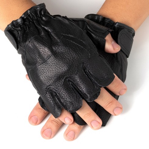 Fashion Men's Real Leather Palm-Half Gloves, Fingers Gloves, Driving Gloves
