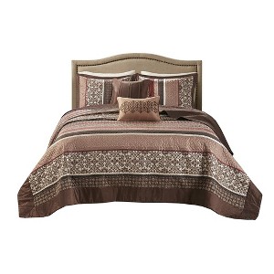 Gulches King/Cal King 5 Piece Jacquard Quilt Set with Throw Pillows Red - 1 of 4