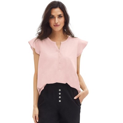 ellos Plus Size Cap Sleeve Henley Tee