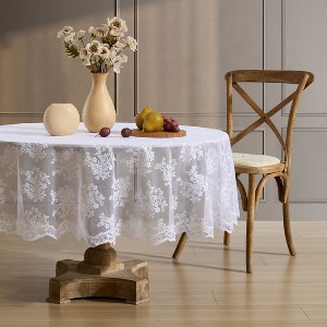 HLC.ME Jolene Floral Patterned Scalloped Tablecloth, Lace Fabric Table Cloth for Round Tables, Wrinkle Resistant - 1 of 4