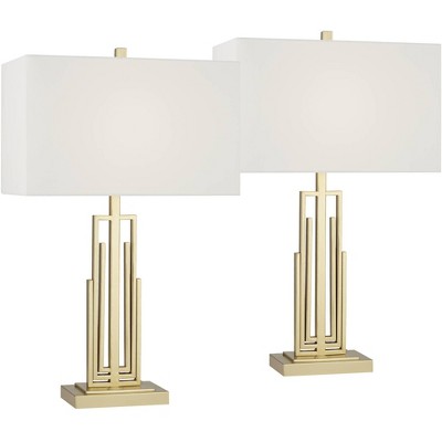 360 Lighting Sonia Modern Table Lamps 29 1/2" Tall Set of 2 Gold Metal with Dual USB Charging Ports White Rectangular Shade for Bedroom Living Room
