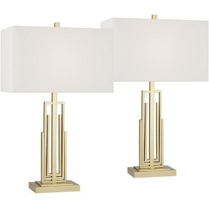 360 Lighting Sonia Modern Table Lamps 29 1/2" Tall Set of 2 Gold Metal with Dual USB Charging Ports White Rectangular Shade for Bedroom Living Room - 1 of 4