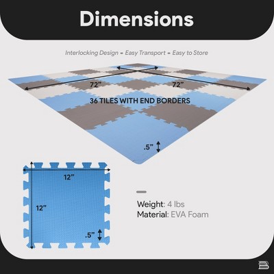 BalanceFrom 36-Tile Blue Beige Brown Foam Puzzle Play Mat