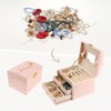 Unique Bargains PU Leather 3 Layer Birthday Gifts Jewelry Organizer Storage Holder with Drawer and Mirror - 2 of 4