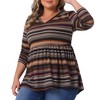 Women's Plus Size Vintage Striped V Neck Long Sleeve Elastic Waist Boho Casual Babydoll Blouse - Agnes Orinda - 2 of 4