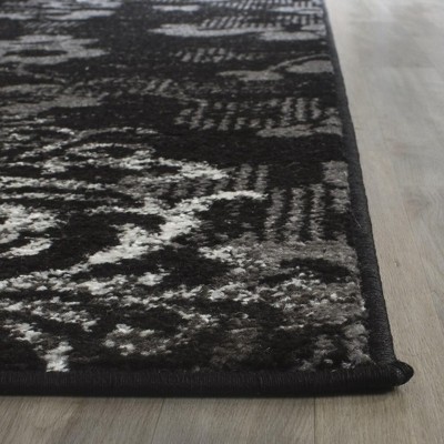 Black and Gray Floral Damask Rectangular Area Rug