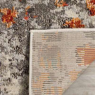 Reversible Grey & Orange Geometric 5' Square Synthetic Rug