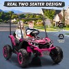 24V Ride On Utv for Kids, 2 Seater Electric Truck with Sun Shade,4WD Electric Car Toy with Remote Control, Led Lights, Music Player, Pink - 2 of 4
