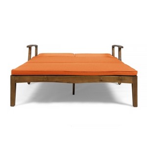 GDFStudio Abena Outdoor Acacia Wood Double Adjustable Chaise Lounge with Cushions - 1 of 4