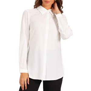 Allegra K Women's Button Down Side Slit Irregular Long Sleeve Tunic Shirt - 1 of 4