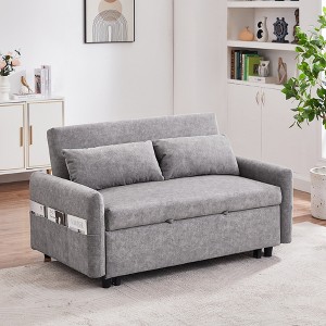 LOVMOR 55.1" Pull Out Sleep Sofa Bed Loveseats Sofa Couch with Adjsutable Backrest, Storage Pockets, 2 Soft Pillows, USB Ports - 1 of 4