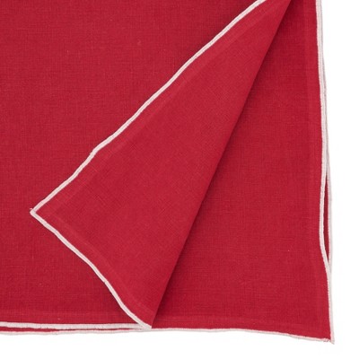 Red Linen Stitched Edge Rectangular Table Runner