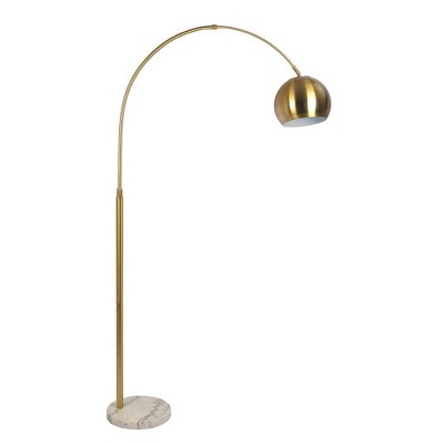 Long Arm Gold Brass Adjustable Floor Lamp with Round White Marble Base for Living Room Bedroom Office House Home
