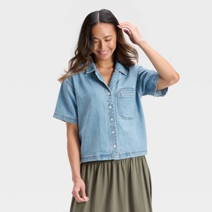 Women's Short Sleeve Button-Down Denim Shirt - Universal Thread™ - 1 of 3