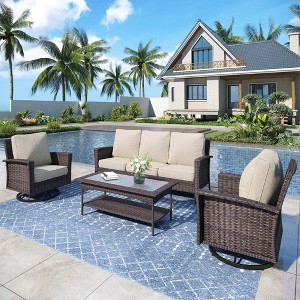 Captiva Designs 4pc Oversized Patio Outdoor Wicker Furniture Conversation Sofa Set with Coffee Table for Garden Yard Porch - 1 of 4