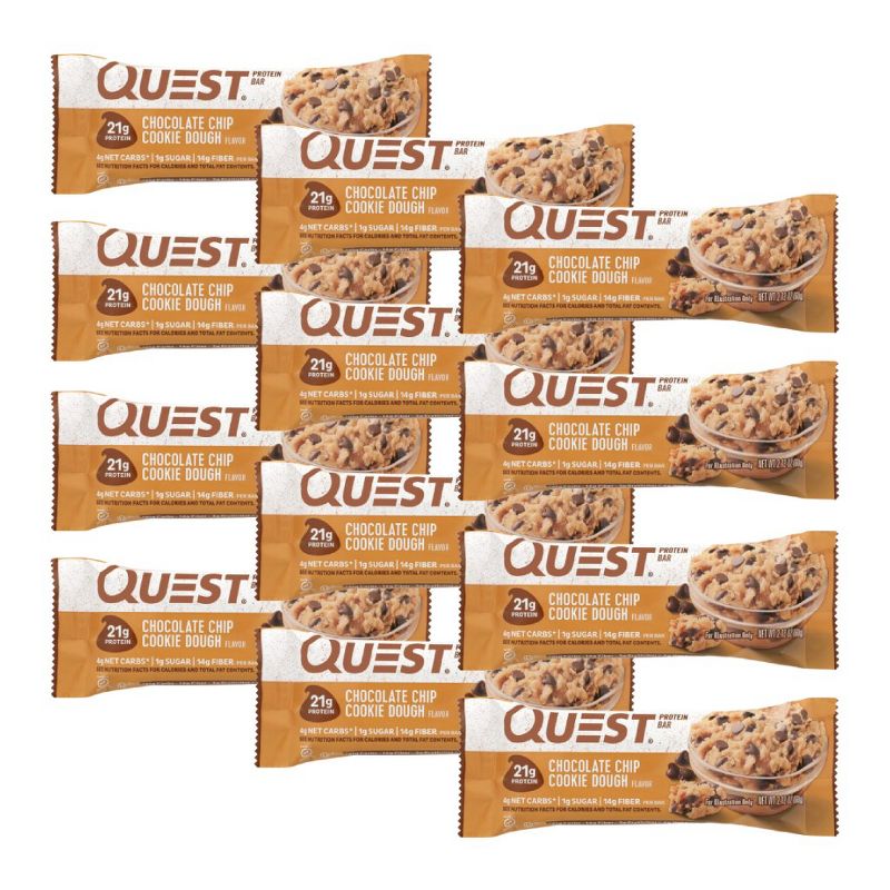 Quest Chocolate Chip Cookie Dough Protein Bar - Case of 12/2.12 oz, 1 of 8