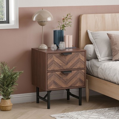 FUFU&GAGA 2-Drawer Nightstand with Brown Woodgrain Accent Top