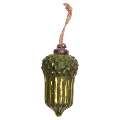 Gallerie II Moss Green Acorn Glass Metal With Jute Hanger Holiday Christmas Xmas Ornament