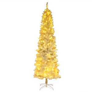 Angel Sar 6.5ft Flocked White Christmas Tree with 719 Branches, Realistic Snow-Covered PVC Artificial Tree with Metal Base - 1 of 4