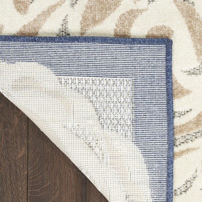 Aloha Blue/Grey Floral Power-Loomed Outdoor Rug 6' x 9'