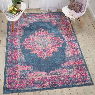 Traditional Floral Blue Synthetic 5' x 7' Easy-Care Area Rug
