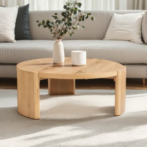 Subrtex Modern Round Side Coffee Table, Solid Wood Sofa Table for Living Spaces & Bedroom Decor - 1 of 4