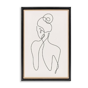 Stupell Industries Minimal Woman Line Drawing Black Framed Floater Canvas Wall Art - 1 of 4