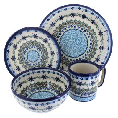 Blue Rose Polish Pottery Winter Celebration 16 Piece Dinner Set