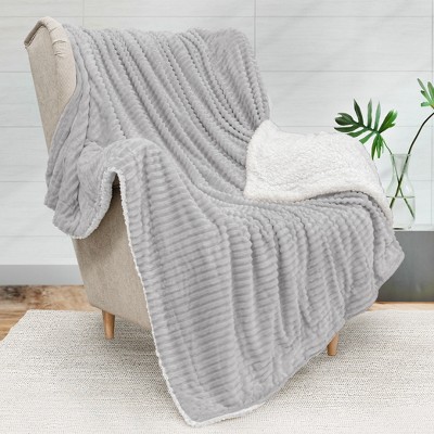 Pavilia Soft Thick Fleece Flannel Ribbed Striped Throw Blanket, Luxury  Fuzzy Plush Warm Cozy For Sofa Couch Bed, Light Gray/throw - 50x60 : Target