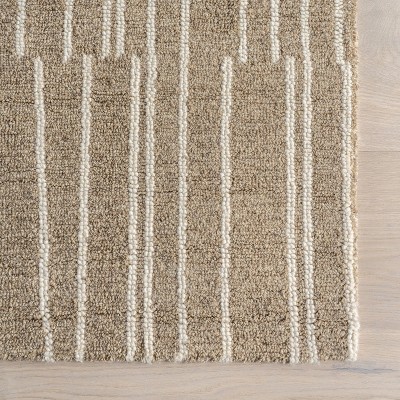 Tavianna Beige and White Wool Striped 5' x 8' Area Rug