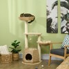PawHut 47" Cat Tree Kitty Activity Center, Cat Climbing Toy with Cattail Fluff, Bed, Condo, Sisal Scratching Post, and Hanging Ball, Natural - 3 of 4