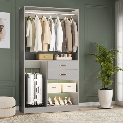 Aheaplus 40'' Freestanding Closet Organizer System with Hanging Rods, Drawers, Storage Shelves