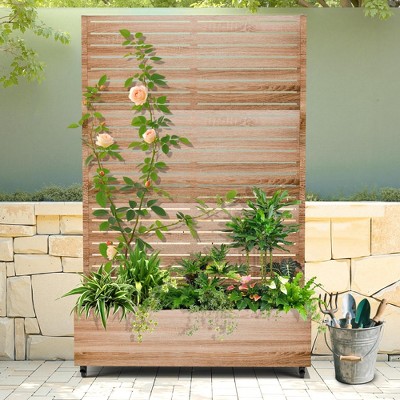 TUYOHW Metal Planter Box with Trellis, Metal Raised Garden Bed with Trellis, Garden Box for Climbing Plants, Flower