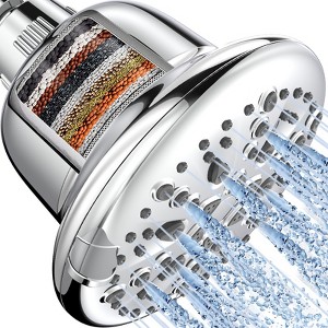 Cobbe Filtered 7 Modes High Pressure Shower Heads - 16 Stage Shower Head Filter for Hard Water for Remove Chlorine and Harmful Substances, Chrome - 1 of 4