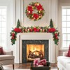 6FT Christmas Garland with Lights, Prelit Mantle Christmas Garland with Berries Red Poinsettia, Xmas Garland for Fireplace Stairs Holiday Decor - 2 of 4