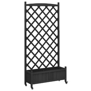 vidaXL Outdoor Planter with Trellis and Wheels - Black Solid Fir Wood, Rectangular Flower Box, Garden, Patio, Terrace, 35.4"x13.8"x73.8" - 1 of 4
