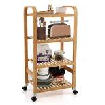 Costway 4-Tier Kitchen Serving Trolley Cart Mobile Bamboo Storage Shelf Lockable Casters