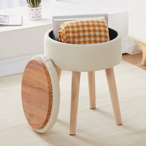 ChicFurnit Ottomans and Benches Storage Ottoman Round Footstool Foot Rest Footstool with Wood Legs for Living Room, White, 36.5"*12.2"*2.9" - 1 of 4