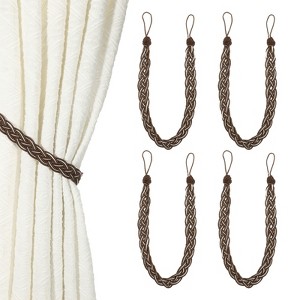 Unique Bargains Braided Polyester Elegant Design Durable Curtain Tiebacks Dark Brown 4 Pcs - 1 of 4