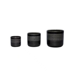 VisioGear 3PCS Ceramic Flowerpot, Modern Planter for Patio, Garden, Windowsill, Black, 9.65"*9.65"*9.26" - 1 of 4