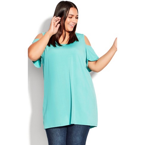 AVENUE | Women's Plus Size Claire Cold Shoulder Tunic - jade - 14W