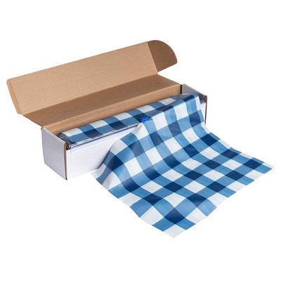 Juvale Blue Gingham Disposable Plastic Tablecloth Table Cover Roll 98 Feet x 54" Party Supplies